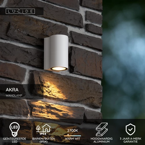 Lucide AKRA - Wandlamp Binnen/Buiten - LED - 1x6W 2700K - IP54 - Wit - USP